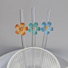 1 pieza Juego de pajitas reutilizables, regalo de Navidad tubo de vidrio decorativo, fácil de limpiar, tubo de vidrio curvo, adecuado para jugo, cóctel, batido, limonada, café, batido, tapa de pajita, pajita, vaso, pajita, vaso - Multicolor - Ver 3