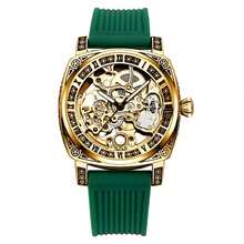1pc Men's Luxury Golden Carved Hollow Out Fashionable Retro Luminous Business Casual Automatic Mechanical Watch Father
