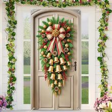 1pc, Festive Christmas Door Wreath With Golden Bells And Red Ribbon, Polyester Door Cover Banner, 70.8x35.4 Inches, Holiday Home Decor For Front Door, Party Banner For Festive Event Decoration