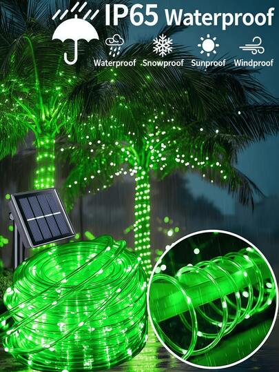 (50/100/200/300 LED) Solar Powered LED String Lights, Upgraded Tube Lights, 8 Modes Green Flashing Effect, 300 LEDs-50 LEDs Night Light Solar Powered LED String Lights | Transparent Tube Lights, Wrapped Around Wooden Stakes Decor, Flexible Solar Powered String Lights | Multiple Color Options | Ideal For Weddings And Outdoor Decor | Easy Installation, Hanging Solar Lights, Suitable For Christmas, Halloween And Other Holidays