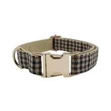 1 Set Of 2 Soft And Comfortable Houndstooth Zinc Alloy Pet Collar And Leash, Suitable For Small, Medium And Large Dogs, Pet Collar, Dog Collar, Zinc Alloy Design Sturdy And Durable, Easy To Buckle And Unbuckle, High-End Dog Collar, Wedding, Valentine's Day (Due To Differences In Fabric, Batch And Color, There May Be Slight Differences, Random Shipment) - Khaki - View 3