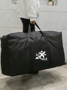 黑色可折叠旅行包，男女通用衣物收纳袋，手提大容量包，饰有地球旅行主题图案、埃菲尔铁塔和其他著名建筑图案，多功能旅行收纳包 - 彩色 - 查看 8