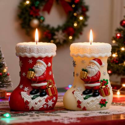 1 件圣诞蜡烛模具 DIY 圣诞袜香薰石膏节日装饰蜡烛硅胶模具非常适合节日家居装饰和礼物 - 冬季仙境圣诞装饰、节日蜡烛制作、节日主题设计、工艺爱好者