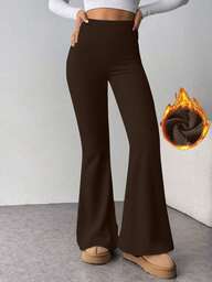 Damen Hohe Taille Einfarbige Lässige Warme Weite Hose, Dicke Warme Leggings für Fitness, Yoga, Weiche Winter Hose