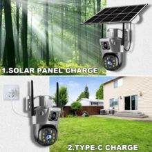 V380 1 PC 4G Wireless Solar Security Camera Outdoor Dual Lens Waterproof Motion Detection CCTV Camera Full-Color Night Vision Auto Tracking Surveillance Camera For Home, Storefront, And Factory, Farm IP Camera PTZ Camera Ring Camera