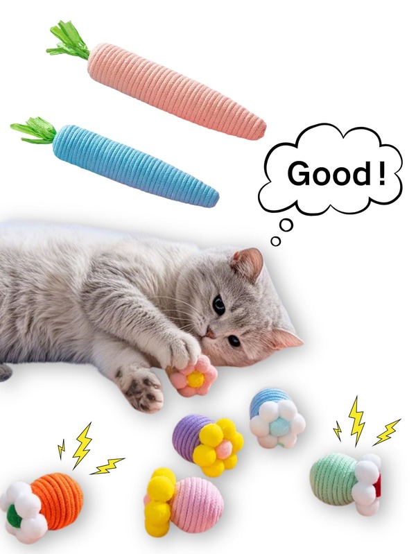 1/2 PCS Teeth Grinding Cat Toy 7.87in Flower Carrot Bell Sound Toy Shape Plush Sisal Material Scratch And Bite Resistant To A Variety Of Colors To Choose From Happy Puppy Happy Puppy Game Today
