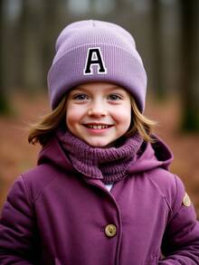 1 Stück Kinder Gestrickte Mütze mit 26 Buchstaben Muster, einfarbige gestrickte Kappen, Kindermützen für Mädchen, warme Beanies für Outdoor, Herbst/Winter