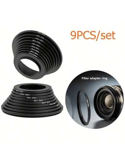 Kameralinsfilter Steg upp/ned Adapterring Set 37-82mm 82-37mm För alla DSLR-kameror Objektivfäste Set 9 delar