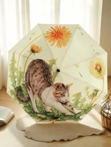Guarda-chuva Dobrável Gato Preguiçoso, Presente para Mulheres, Escola Fofa, Ultralight, Portátil, Proteção UV, Proteção contra Chuva, Essenciais de Viagem, Flor, Sombrinha Compacta