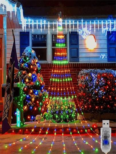 1PC USB Powered Waterfall String Light, Waterfall LED Tree Light, Waterfall Fairy Light, 8 Modes, Waterfall Tree Design, Suitable For Indoor/Outdoor Decoration, Perfect For Terraces, Walls, Tent Parties, And Christmas