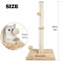 32" Tall Cat Scratching Posts For Indoor Cats Adults With 1 Hanging Ball 1 Dummy Mouse And 1 Cat Toy, Large Cat Scratch Post Cat Scratcher Includes Sisal Rope - Yellow - View 9