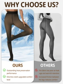 Fleece Lined Thermal Tights Woman Sexy Translucent Pantyhose Slim Winter Warm Thick Velvet Stockings Female Magic Leggings With A Variety Of Colors Suitable For People Of Different Skin Colors - 黑透蜂蜜 - 查看 5