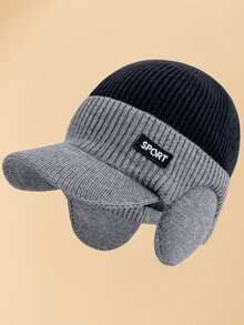 JZML 1pc Men's Color Block Letter Decor Thermal Lined Earflap Knit Beanie Hat Accessories For Winter - C - View 12