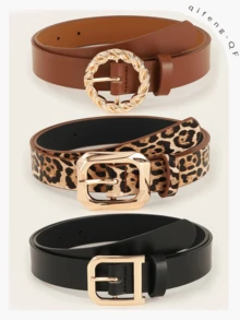 3pcs Golden Buckle Casual Belt For Dresses, T-Shirts, Pants, Fashion Elegant Women's Daily Waist Belt Summer, School Fall, Autumn, Halloween - Multicolor - View 8