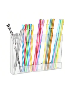 Acrylic Straw Holder For Cabinet Door - Reusable Tumbler Straw Organizer Storage, Small Kitchen Accessories Container, Ultra Sticky Cupboard Door Mounted