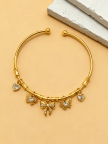 1 pezzo Bracciale regolabile in rame placcato oro 18K, stile bohémien con pendenti a forma di stella, luna, occhio del diavolo, nappina, orso, gioielli punk goth, adatOgnissantilloween, Ringraziamento, feste invernali, ottimo regalo per adolescenti e accessori gioielleria da donna