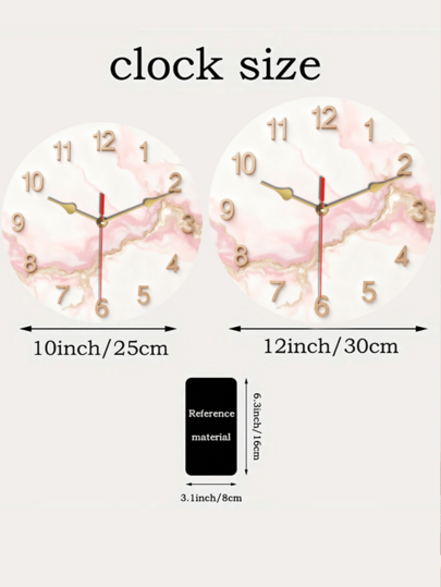 Pc 10 Inch/12 Inch 2D Flat Roze Marble Texture Pattern Silent Klok Wooden Theme Wand Clock, Living Room, Bedroom, Kitchen ation, Home Abstract Art Battery Powered (AA Batteries Not Included), view 6
