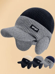 JZML 1 件男士鹿形装饰保暖内衬针织帽带帽檐秋季服装 - Brim Knitted Hat - 查看 8