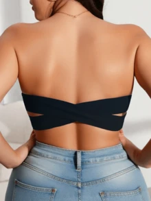 1 chiếc áo ngực cỡ lớn không lưng, thiết kế đan chéo - màu đen - Xem 4