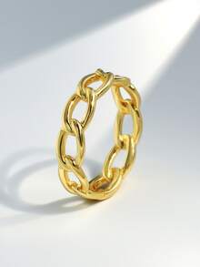 Charm-In 1 件时尚简约 18K 镀金黄铜几何锆石戒指，情人节、母亲节礼物 - 金色 - 查看 4