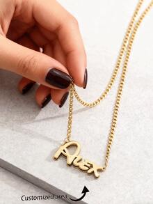 1 Stück personalisierte Edelstahl-Halskette mit Alex Buchstabensymbol, Doppelschicht Original Maßanfertigung - Personalisierter matter Buchstaben-Anhänger mit glänzenden Akzenten, glatte/matte Oberfläche Unisex Schmuckgeschenk, geeignet für Alltag oder besondere Anlässe, 18 Karat vergoldete personalisierte Halskette mit glänzenden Akzenten, Unisex