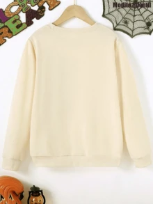 KID004Cozy Fleece-Lined Merry Christmas Reindeer Boys' Sweatshirt - Long Sleeve, Crew Neck Pullover for Winter - Albaricoque - Ver 2