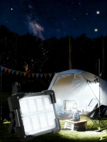 1/2pcs Outdoor Solar Powered Lighting Lamp, Portable LED Handheld Lamp With 144 LEDs, 8 Modes, Sturdy ABS Waterproof Housing, Suitable For Outdoor, Home, Travel, Camping, Fishing And Emergency Lighting, 3*1200mAh Rechargeable Battery For Long-Lasting Illumination, Supports Solar Charging, Type-C And USB Power Bank Charging, Compact Design, High-Quality Solar Power Bank, Essential For Hikers
