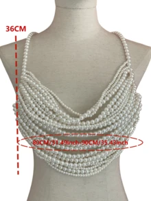 DEKUNER 1Pc High Quality Luxury Layered Women's Pearl Camisole Top Hand Knotted Fashion Sexy Pearl Body Chain - 170 White - View 5