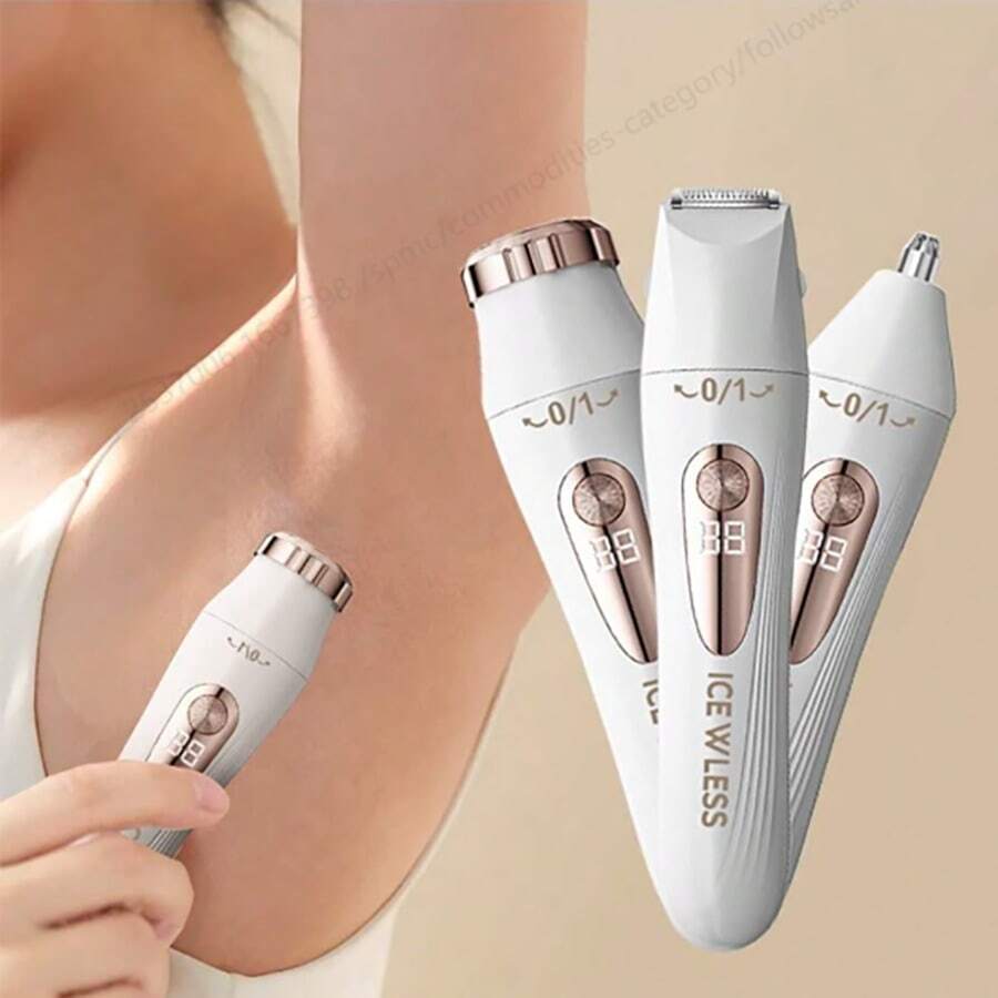 2025 New Women's 3-In-1 Portable Electric Shaver, Unisex - Multi-Functional LED Display, USB Charging, Includes Pubic Hair Trimmer, Ear And Nose Hair Trimmer, Lip Hair Trimmer - Multicolor - View 1