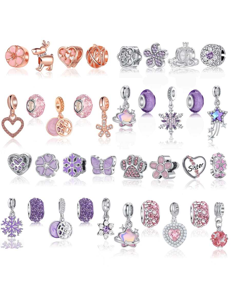 9 Stücke/Set Vintage Europäischer & Amerikanischer Stil, Multistil-Set, exquisite & vielseitige süße Blumen, Schneeflocken, kutschenförmige Polymer-Ton-Perlen-Anhänger, DIY Schmuckherstellung, Halskette, Armband, Schmuckzubehör