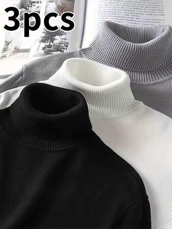 3 قطع من البلوزات الحرارية ذات الياقة العالية الرياضية للرجال، مناسبة للأنشطة الداخلية والخارجية، يمكن إهداؤها للأزواج، مصنوعة من 100% بولي إستر، متوفرة بألوان متعددة