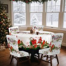 1/4/5/6/35 件圣诞雪屋、驯鹿、圣诞老人、圣诞树图案装饰数码印花桌布和椅套套装 - 室内家具桌防尘可洗桌布，适用于室内餐厅装饰、家庭聚会、礼物、节日派对 - 08 - 查看 4