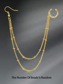 CIZME 1件/套金色假鼻环，鼻中隔链耳环饰品 - 鼻钉吊坠鼻链穿刺装饰，夹式吊坠鼻中隔耳环（女士款），万圣节装饰，珠子数量随机 - 金色 - 查看 12