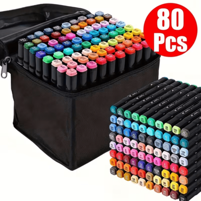 80pcs Alcohol-Based Artist Markers - Dual Tip, Permanent Quick-Drying Bleed-Proof Ink, Alcohol-Based Markers, Suitable For Professional Artists, Hobbyists, Calligraphy, Scrapbooking, Coloring Books - With Color-Coded Caps And Storage Case - Ideal Gift For Artists, Beginners, Birthday, Mother's Day, Art Supplies, Vibrant Colors, High Pigmentation, For Entry-Level Artists