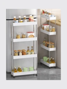عربة متعددة الوظائف، عربة تخزين رفيعة جداً مع تصريف فارغ، عربة تخزين نحيفة، رف ضيق (العرض 12 سم)، رف تخزين للحمام والمطبخ وغرفة الغسيل، منظم موفر للمساحة، رف أرضي متعدد الطبقات - مصنوع من الفولاذ المقاوم للصدأ والبلاستيك (يمكن استخدامه لغسل الخضروات)، مناسب للأماكن الضيقة