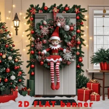 2D flaches Weihnachts-Feentür-Schild - Moderne Polyester-Kranz-Dekoration, Innen- und Außen-Weihnachtsdekoration, geeignet als Fotorequisite und Partyzubehör