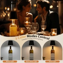1 pieza Lámpara de botella táctil desmontable negra, lámpara de mesa recargable inalámbrica regulable de 3 colores, lámpara de botella regulable, luz LED inalámbrica a prueba de agua, adecuada para bar, restaurante y cualquier botella, decoración de fiesta, lámpara moderna, ligera, regulable, iluminación portátil
