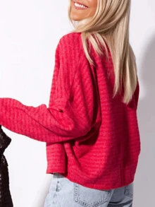 Womens Striped Cardigan Sweater Casual Crew Neck Open Front Button Down Long Sleeve Knit Sweaters Fall Outerwear - Dưa hấu đỏ - Xem 6