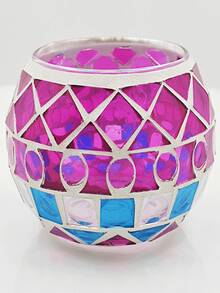1 szt. europejski mozaikowy kolorowy szklany mały świecznik, zestaw szklanych świeczników, błyszczący świecznik, ręcznie wykonany, wyjątkowy dekoracyjny wzór, centralny element dekoracyjny, odpowiedni na romantyczną kolację przy świecach, okrągłe misy na świece, Diwali, przyjęcia świąteczne i dekorację domu. - Wielokolorowe - Zobacz 9