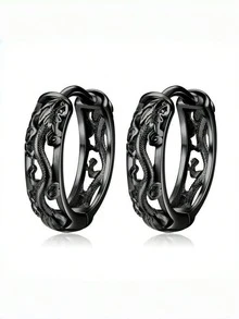 男士朋克摇滚耳环 防过敏铜/黑/银 朋克摇滚耳环 个性化龙耳环，男士镂空龙图案环状耳环 - 彩色 - 查看 8