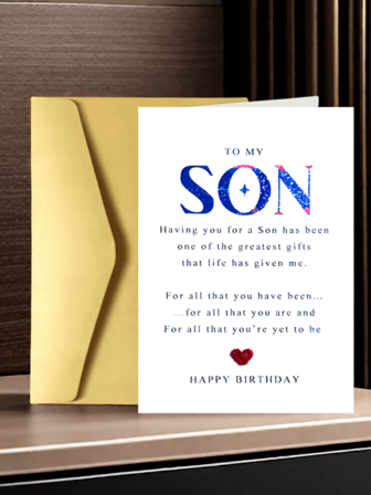 1张趣味儿子生日贺卡 - 含信封，内页空白，设计独特，贴心纪念品，送给他的理想生日礼物