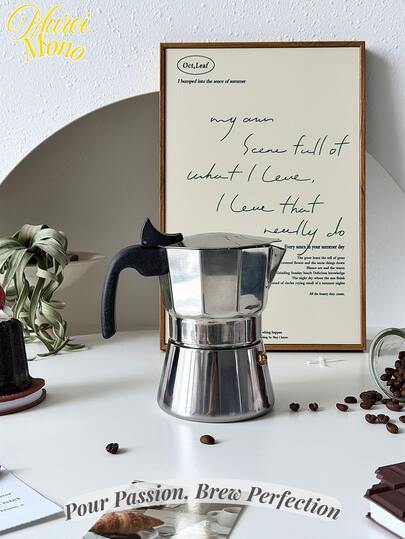 <Pour Passion, Brew Perfection>, Classic Stainless Steel Octagonal Moka Coffee Pot | Italian-Style Espresso Maker With Handle & Reusable Filter | Manual Operation Coffee Brewer For Home, Office, Camping