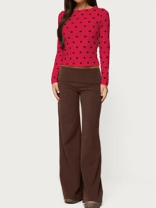 Polka Dot Tops For Women Y2K Long Sleeve Crop Top Ladybug Costume Vintage Cute Slim Fit Crew Neck Shirt Going Out Streetwear - 紅色 - 查看 4