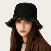 Sombrero de cubo de mezclilla desgastado de unicolor retro para mujer, versátil y favorecedor para el rostro, adecuado para salidas y uso diario, otoño