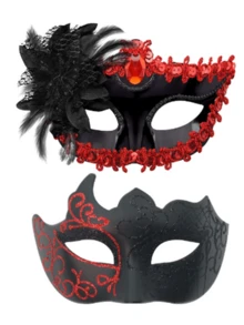 2 件男女通用化妆舞会面具，适合女士、情侣、男士、威尼斯、万圣节、圣诞节、情人节、狂欢节 - 彩色 - 查看 6