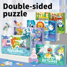 Children's Gift Box Double-Sided Puzzle, Letter Number Animal Style Theme Puzzle, Preschool Learning Puzzle, Puzzle Education Game Suitable For Boys And Girls, Birthday Gift, Christmas Gift
