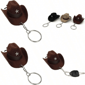 1件装时尚西部牛仔帽钥匙扣吊坠皮革钥匙圈便携包包钥匙链装饰男女包包挂饰汽车老师朋友姐妹礼物创意