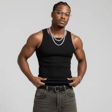 Men's American Style Ribbed Tank Top, Light And Comfortable, Summer Tank Top Shirt - 黑色 - 查看 2
