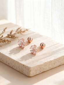 2pcs Fashionable Cute Flower Zirconia Ear Cuff Earrings For Women - Rose Gold - View 3