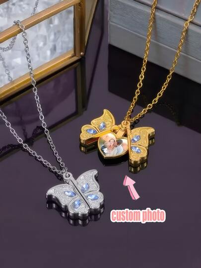 Customized Photo Necklace,Locket Necklace For Women, Christmas Gift,Silver/Gold Plated Personalized Memorial Gifts, Custom Photo Jewelry Loved Ones, Birthday Valentine's Day Keepsake, Versatile Styles Available Personalised Butterfly Locket, Opening Picture Gift For Mothers/Girlfriend, Dainty Lock With Picture,Anniversary With Added, & Photo, Girl/Mom/Wife Photo Couple, Gift Her, Anniversary